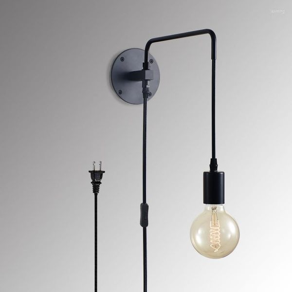 Kordon ayarlanabilir salınım kolu vintage endüstriyel monte aydınlatma ile siyah aplikler duvar lambası fiş