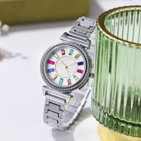 Relógios de pulso femininos com escala de strass colorida personalizada