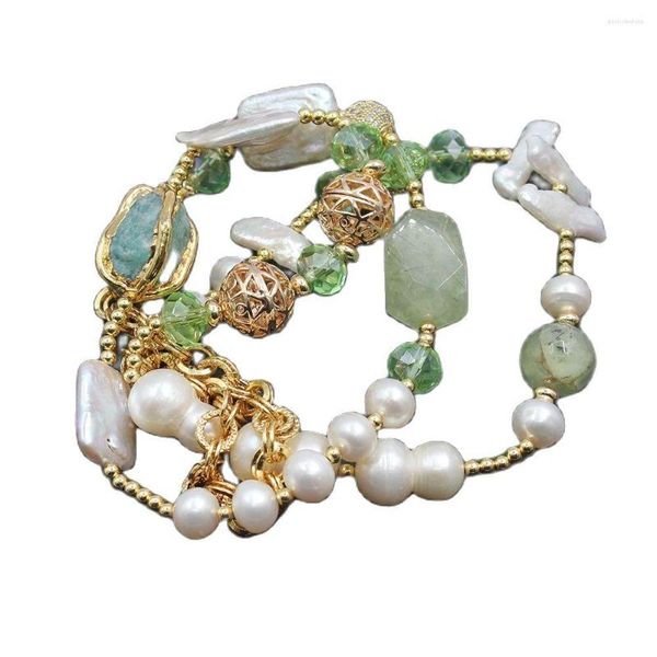 Collane con ciondolo Gioielli GuaiGuai Verde Amazzonite Mix Forma Bianco Perla Catena di cristallo Collana lunga Placcato oro CZ Pave Ball Fatto a mano Per