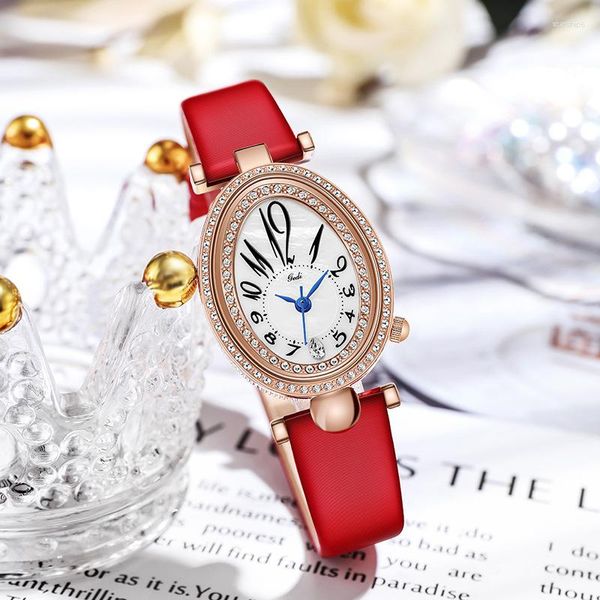 Нарученные часы Gedi Ladies Watch Quartz Oval Diamond Fashion Casual Women Luxury Watches с страном