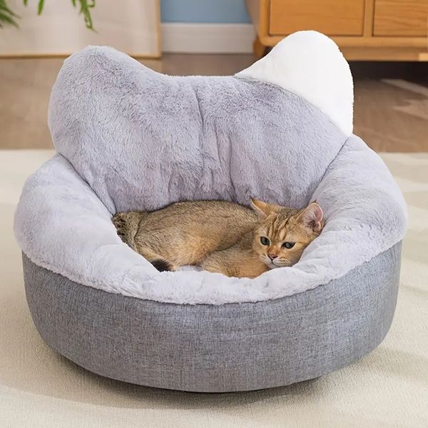 Cama de animais de estimação para gato de cachorro, cama de cachorro em forma de cabeça para todas as estações, cama de gato quente e fofa, pad da pasta