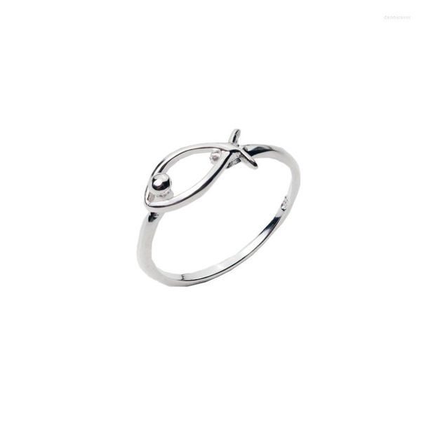 Cluster Rings La Monada 52-53mm Hollow Fish 925 Sterling Silver Women Korean Jewelry Finger per regolabile