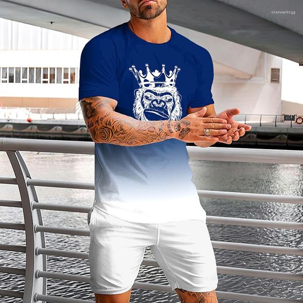 Herren Trainingsanzüge Smokes T-Shirt Set Männer Shorts Sommer Sport T-Shirts Outfits Orang-Utan Bedruckter 2-teiliger Anzug Retro Playsuit Sets