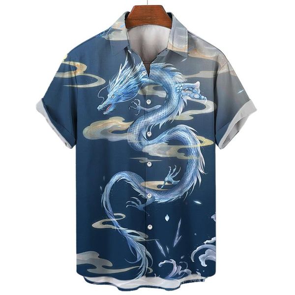 Abiti estivi da uomo sociali casual vintage floreali hawaiani oversize camicia a maniche corte Street Dragon Pattern Element Clothing Hot