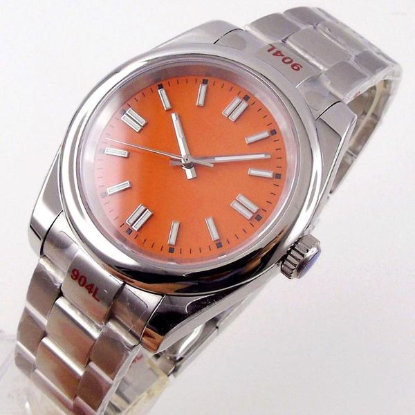 Armbanduhren NH35A/Miyota8215/PT5000 36mm/39mm Saphirglas Automatische Herrenuhr Orange Zifferblatt Multi Farben Leuchtendes Oyster-Armband