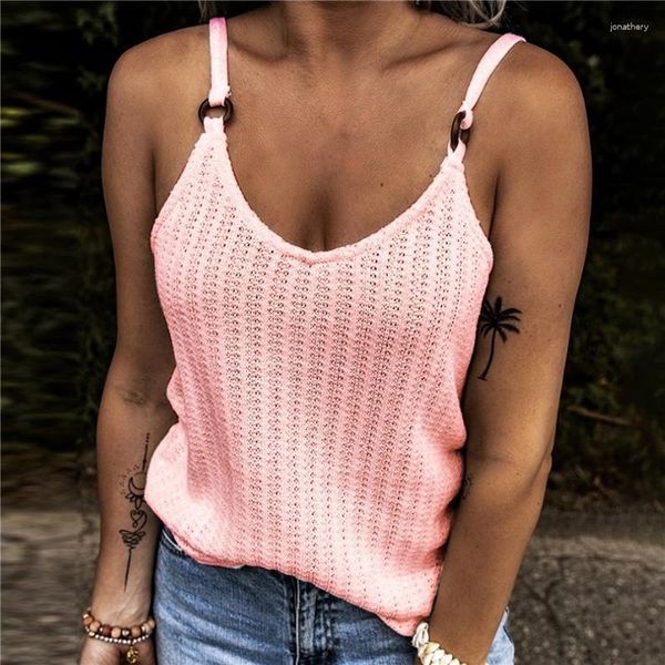 Frauen Tanks Frau Mode Tank Tops Einfarbig Sommer Kleidung Lösen Sexy Ärmellose V-ausschnitt Sling Westen Weibliche Trendy Kleidung