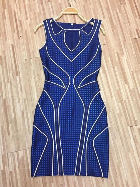 Lässige Kleider Blau Schwarz Damen Elegante Hochzeit Party Sexy Nachtclub Ärmellose Hülle Bodycon Gestreiftes Rayon Verbandkleid Kurz