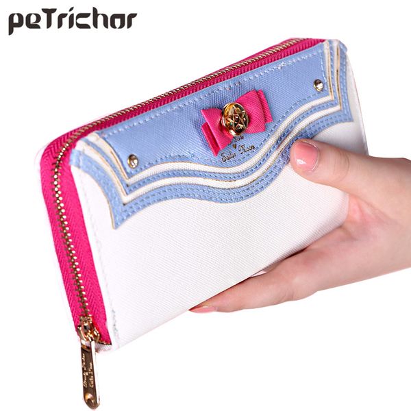 Kawaii Sailor Moon Carteira Longa de Couro Feminina Marca de Moda Japonesa Bolsa Feminina com Zíper Linda Bolsa Clutch Feminina