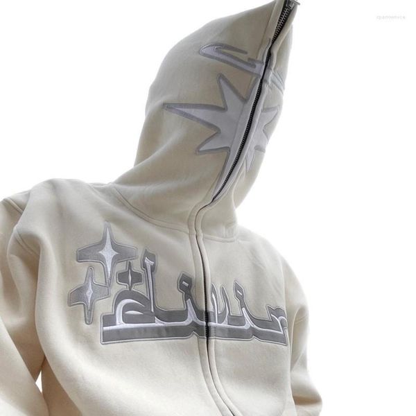 Erkek Hoodies Erkekler Komik Nakış Sonbahar Zip Up Uzun Kollu Kapşonlu Sweatshirt Sokak Giysesi Erkek Büyük Boy Vintage Punk Hip Hop Hoodie