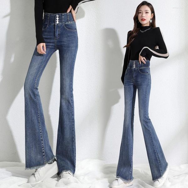 Calça Jeans Feminina Cintura Alta Stretch Bell Bottom Para Mulheres Tendências da Moda Coreana Roupas Denim Meninas Adolescentes Calça Flare Streetwear