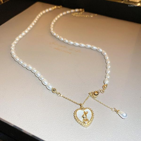 Anhänger Halsketten Minar Nette Reizende Weiße Muschel Herz Münze Gold Farbe Kette Simulierte Perle Perlen Choker Halskette Frauen