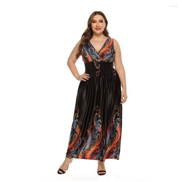 Abiti casual Donna Estate Abito con scollo a V Stampa floreale Boho A-Line Beach Elegante Plus Size Maxi Robe Resort Gonna Party Disco Costume 5X