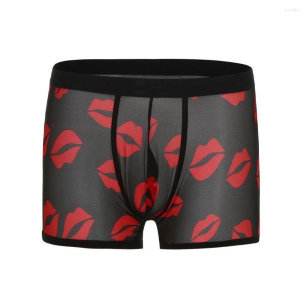 Cuecas Masculinas Cuecas Boxer Impressão Perspectiva Lingerie Sexy Lábios Estampados Boxer Cueca Respirável Lingerie Masculina