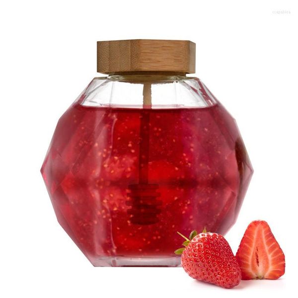 Aufbewahrungsflaschen, sechseckiges Honigglas aus Glas, 380 ml, transparenter Behälter mit Holzdeckel, waschbare Mehrzweck-Kleinflasche zum Würzen