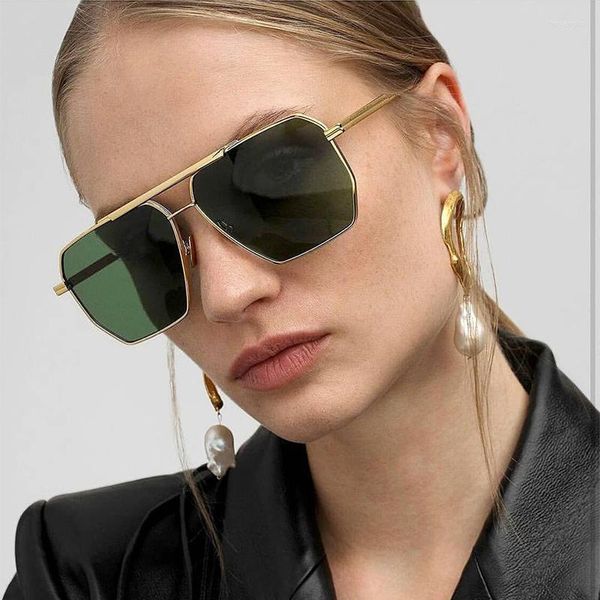 Occhiali da sole Double Beam Polarized Designer Women 2023 Oversize Vintage Shades Occhiali da sole da pesca in metallo di grandi dimensioni per uomo