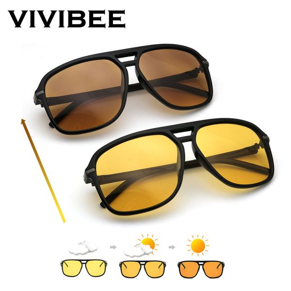 Солнцезащитные очки Vivibee Men Men Pochromic Ночное видение изменение цвета переход желтые большие солнцезащитные очки Негабарированные поляризованные очки 230707