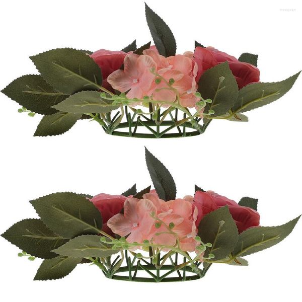 Fiori decorativi 2 pezzi Candeliere artificiale Ghirlanda ad anello Ghirlande floreali Porta d'ingresso Rosa cilindrica Anelli di plastica Ornamento falso