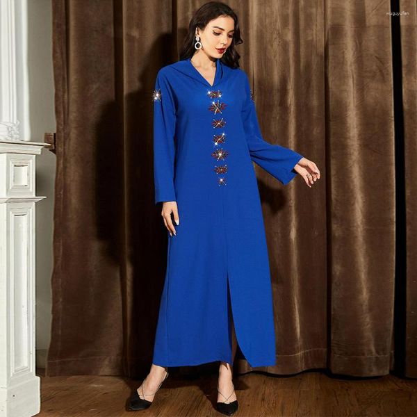 Roupas étnicas Ramadan Azul Muçulmano Abaya Vestido Para Mulheres Eid Festa Árabe Jalabiya Marocain Moletom Com Capuz Islâmico Turquia Vestidos Marroquino Kaftan