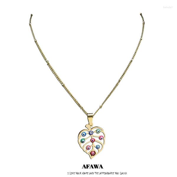 Collares colgantes de acero inoxidable coloridos ojos de pavo hoja Islam declaración collar para mujeres/niños cadena de Color dorado joyería N5217S04