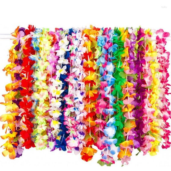 Fiori decorativi 36/50pcs Ghirlanda hawaiana Ghirlanda di leis Collana artificiale Hawaii Primavera Estate Forniture per matrimoni Divertimento in spiaggia