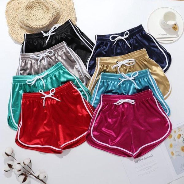 Shorts Feminino Satin Skinny Feminino Verão 2023 Candy Color Smooth Casual Slim Fit Lady Cintura Elástica Calça Curta Sexy