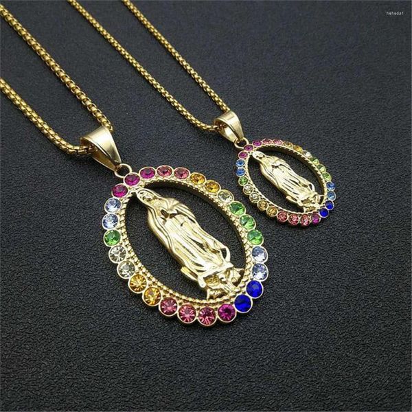 Подвесные ожерелья Hip Hop Iced Out Bling Virgin Mary Золотая цвет из нержавеющей стали христиан