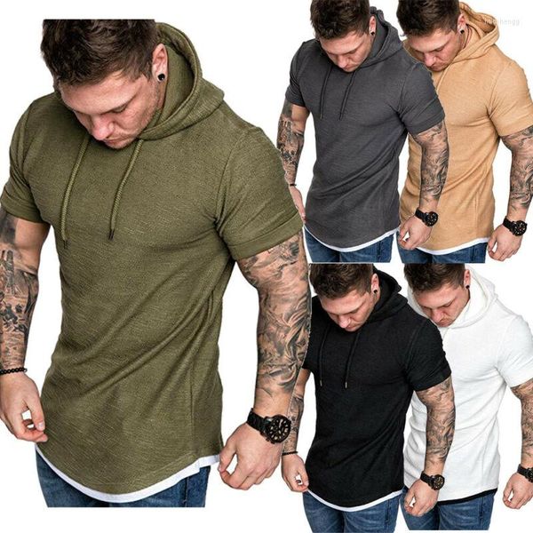 Ternos Masculinos NO.2 A1403 Camiseta Masculina 2023 Summer Slim Fitness com Capuz de Manga Curta Camisetas Masculinas Masculina Roupas Esportivas