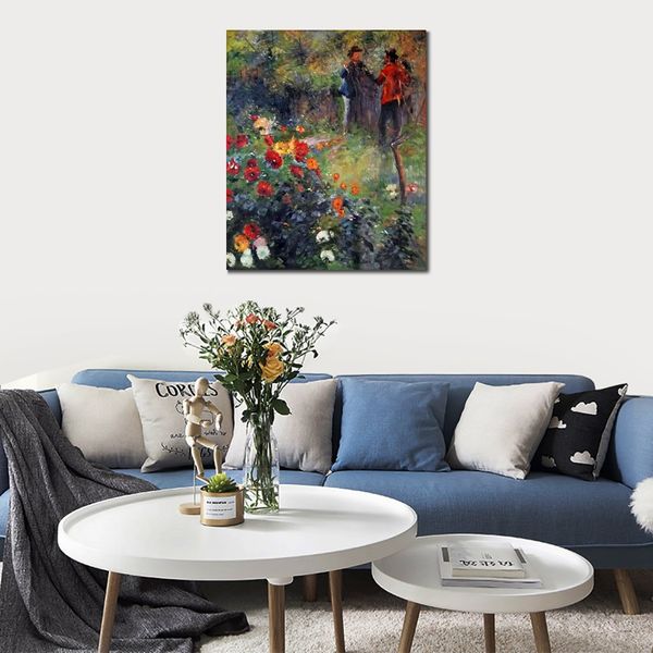 Fatto a mano Pierre Auguste Renoir Dipinto ad olio Giardino in Rue Cortot Montmartre Modern Canvas Art Landscape Living Room Decor