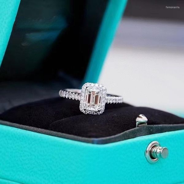 Cluster Rings 2 D Color Moissanite Diamond Ring For Woman S925 Silver Emerald Cut Wedding Bands Fine Jewelry