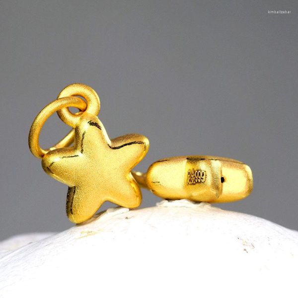 Pietre preziose sciolte Pure 999 Oro giallo 24 carati Donna 3D Ciondolo a cinque stelle fortunato 0,5-0,6 g