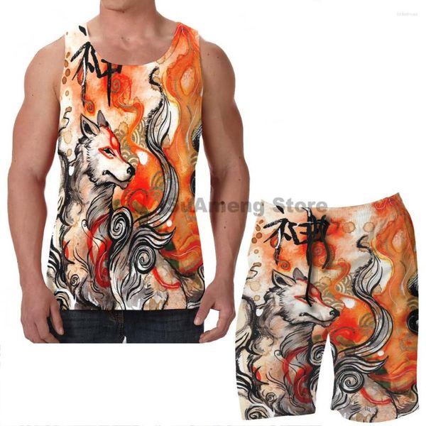 Tute da uomo Estate Casual Divertente Stampa Uomo Canotte Donna Okami Amaterasu (2) Board Beach Shorts Set Fitness Gilet senza maniche