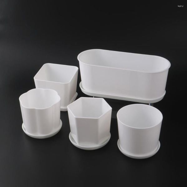 Fioriere Vaso da fiori poligonale minimalista bianco con vassoio Giardinaggio Giardino in plastica addensato Piante in vaso da interno piccole carnose 10 pezzi