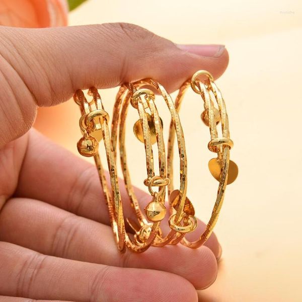 Pulseira dourada para bebê, pulseira de luxo Dubai, para crianças, pulseira de sino, presente de aniversário, cobre 24 quilates