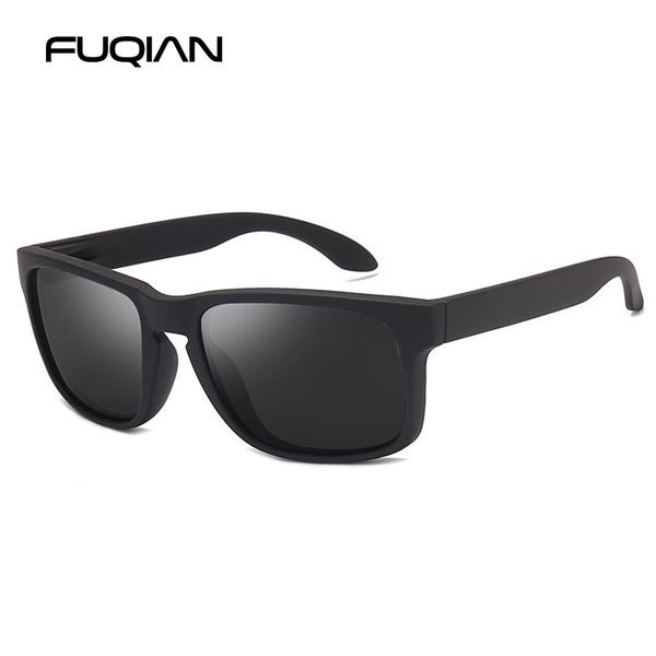 FUQIAN Óculos de Sol Quadrado Polarizado Moda Clássico Masculino Vintage Plástico Óculos de Sol Masculino Feminino Elegante Preto Óculos de Sol UV400