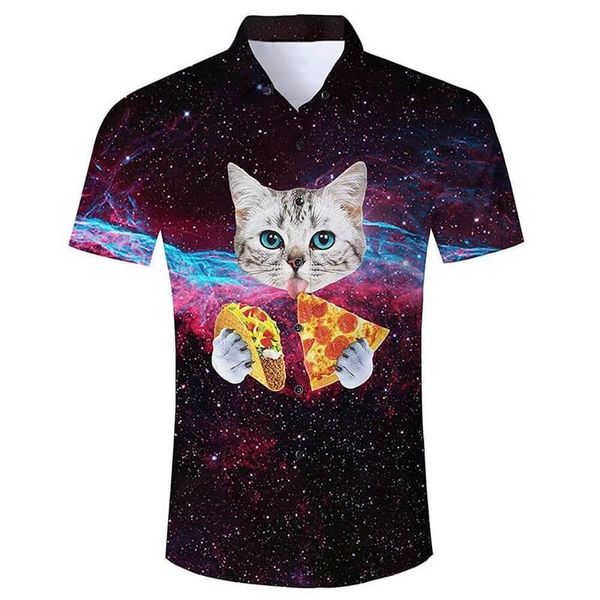 Летнее платье Haruku, рубашки с короткими рукавами, забавная галактика, тако, пицца, кот, гавайская рубашка с 3d принтом, мужская рубашка Haruku, повседневная рубашка, Прямая поставка