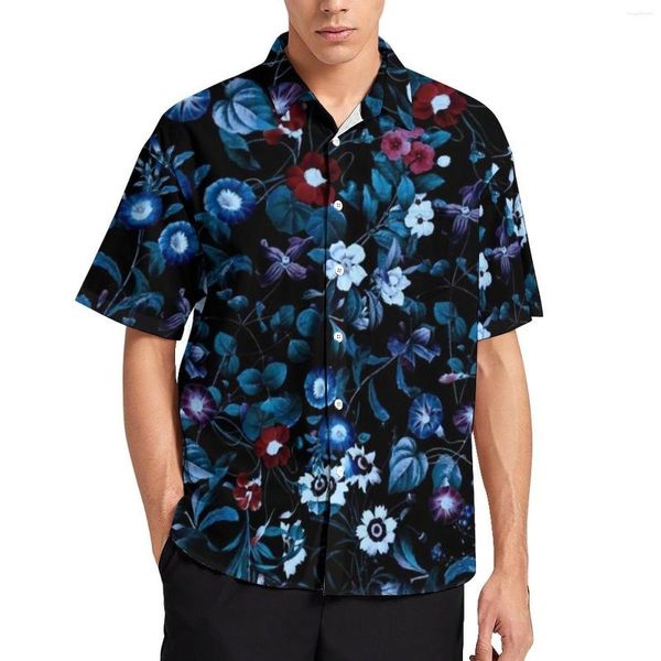 Camisas casuais masculinas Tropical Floral Beach Shirt Night Garden Retro Print Hawaiian Men Fashion Blus Manga Curta Graphic Clothing