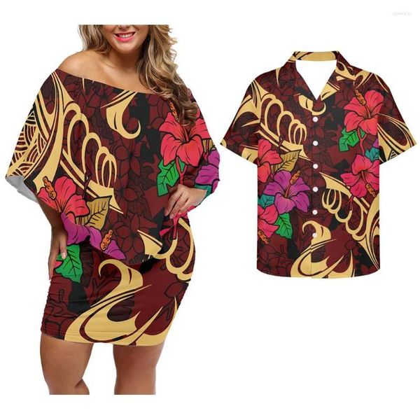 Abiti casual Cumagical 2023 Custom Vintage Polynesian Tribal Print Women Ruffle Dress Abbigliamento all'ingrosso con spalle scoperte Maxi