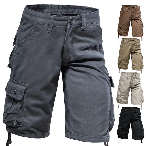 Shorts Masculino Verão Militar Carga Masculino Algodão Múltiplos Bolsos Calções Soltos Roupas de Rua Roupas de Rua Casual Exército Reto Trabalho Tático