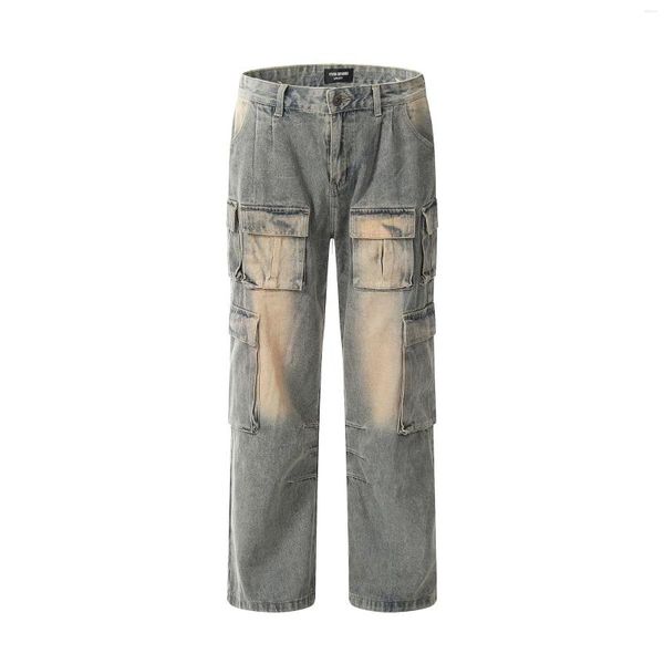 Herren-Jeans, modische Baggy-Cargohose mit mehreren Taschen, High-Street-Vibe-Stil, Y2K-Hip-Hop-Jeanshose, gewaschene Vintage-Hose