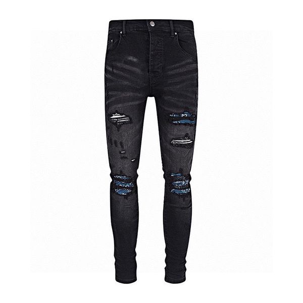 2023 Designer Mens Jeans # 1 Calça Ripped High Designer jeans jeans masculino calças bordadas calças de buraco da moda calças de zíper mais vendidas am ~ #-7