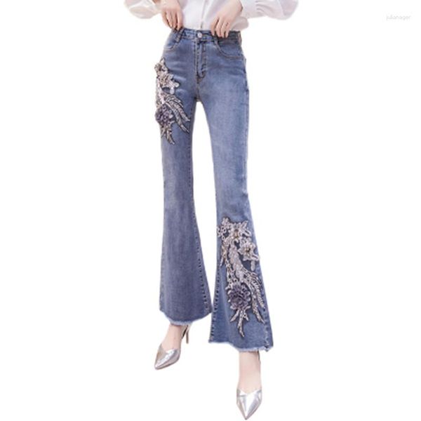 Calça Jeans Feminina Moda Calça Flare Feminina Retrô Rasgada Calças Largas Femininas Casual Feminino Bota Sino Feminino