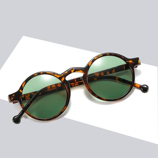 Marca Designer Óculos de Sol Redondos Feminino Estilo Coreano Moda Óculos de Sol Feminino Vintage Retro Armação Pequena Verde Leopardo Oculos