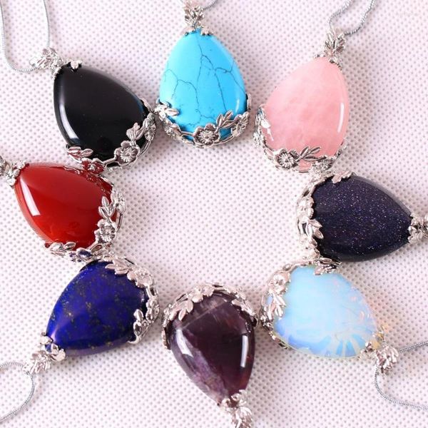 Anhänger Halsketten Modeschmuck 27x36mm Wassertropfen Perle Naturstein Blauer Howlith Rosa Kristall Quarz Weißer Opal Schwarzer Onyx 1Stk