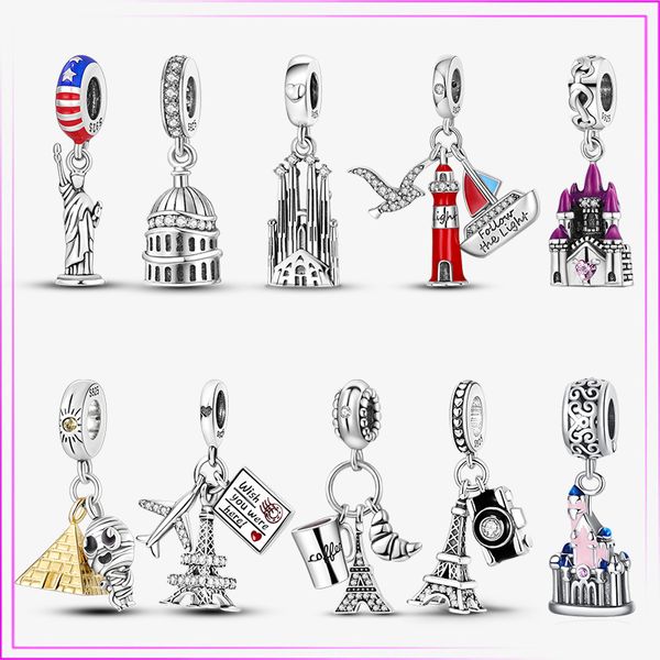 925 Sterling Silver Castle Tower Sea Tower Bead Building Charm plata de ley 925 Per il braccialetto del pendente originale Gioielli regalo delle donne