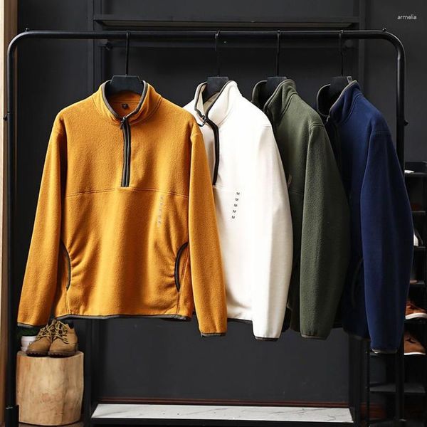 Felpe con cappuccio da uomo Mezza zip Coppia maglione Pile polare leggero Calore veloce Colletto alla coreana alla moda Allentato Pullover morbido e liscio Alla moda