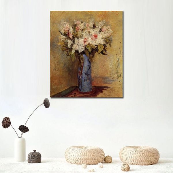 Handgefertigtes Ölgemälde von Pierre Auguste Renoir, Vase mit Flieder und Rosen, moderne Leinwandkunst, moderne Landschaft, Wohnzimmerdekoration