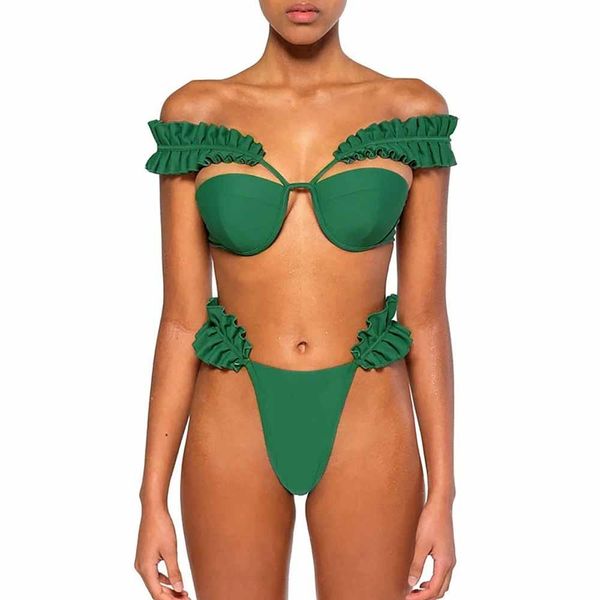 Vestidos de cor sólida design plissado push up maiô sexy micro biquíni duas peças cortadas nude piscina banho senhoras tubo superior beachwear