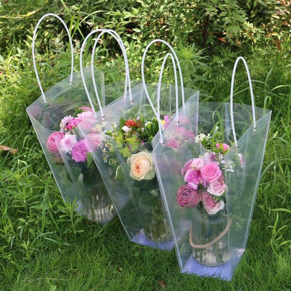 Hediye sargısı 7pc şeffaf yamuk şekli plastik sepet kutusu düğün partisi doğum günü Sevgililer Günü Çiçek Paketleme Çiçekçi Malzemeleri