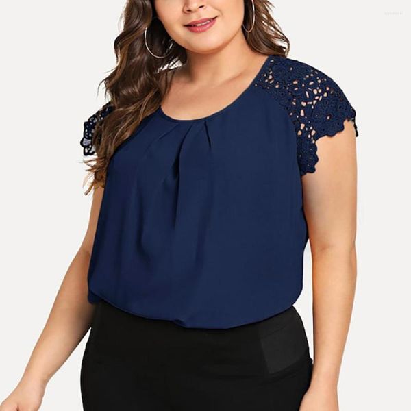 Blusas Femininas Plus Size Blusas Femininas Verão Cor Sólida Decote O Floral Renda Ombro Blusas Elegantes Office Ladies Shirts Blusa Feminina