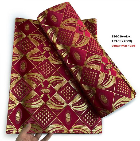 Tessuto e cucito di alta qualità Gele e Ipele African Sego Headtie 2 pezzi / confezione per Aso Ebi Nigerian Wrapper Sciarpa Donna Head Tie Turban Cap 230707